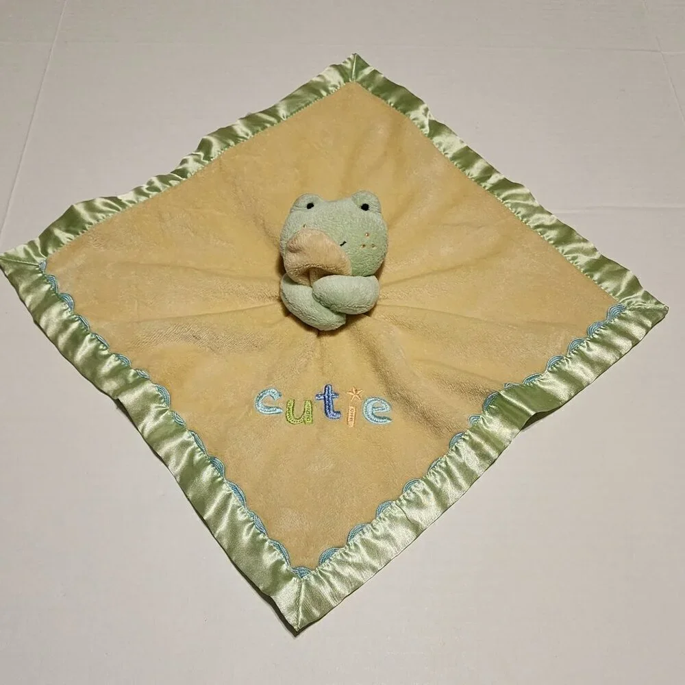 Just One Year CUTIE yellow green frog  lovey security blanket rattle